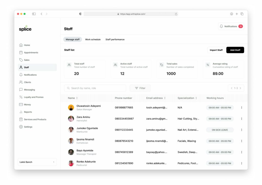 Splice salon software managing staff Staff