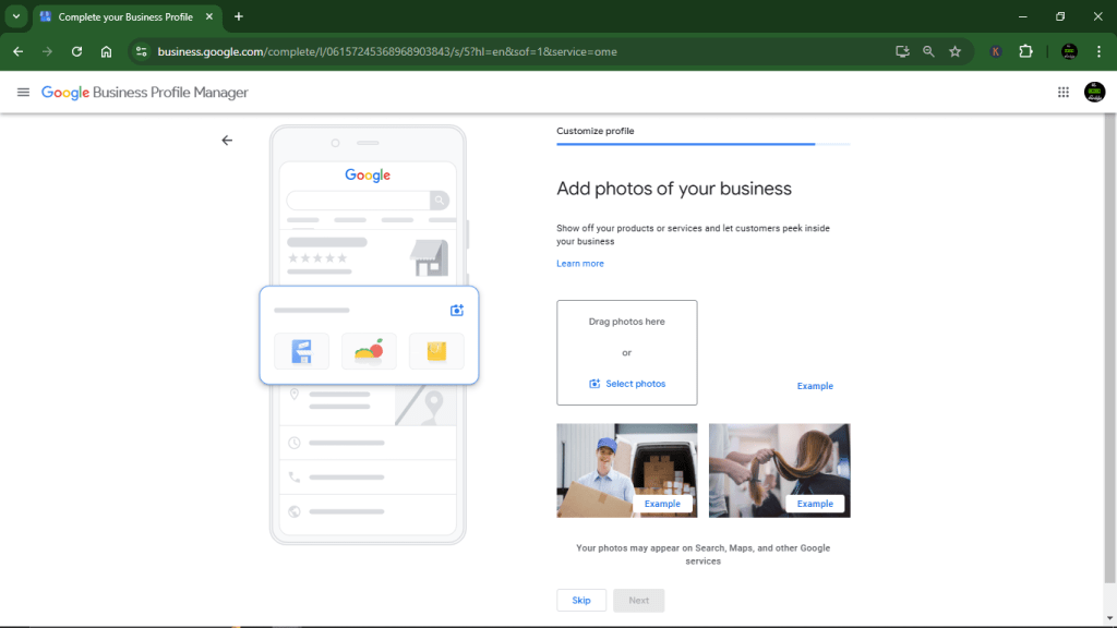 Customising Google Business Profile: Add photos