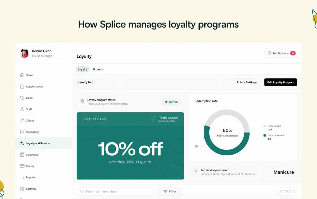Customer loyalty program by Splice