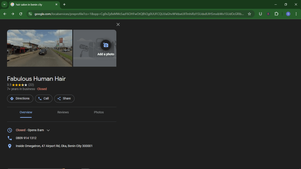 Hair Salon B (Google Business Profile)