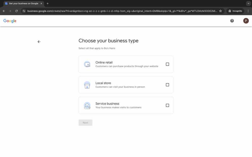 How to set up Google Business Profile: STEP 4 - Select business type