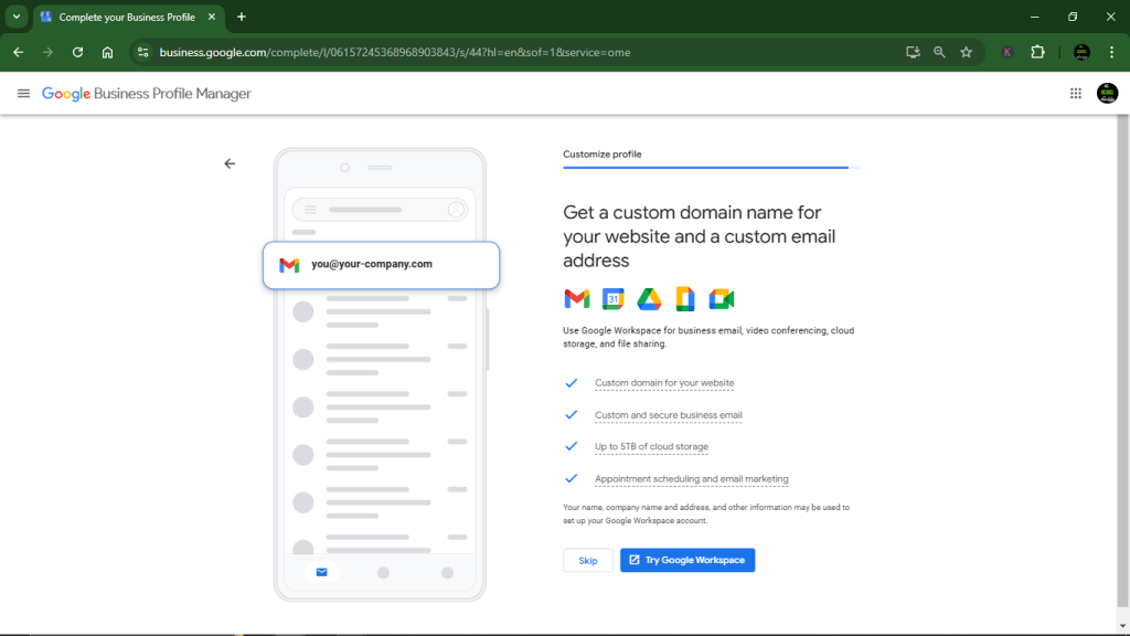 Customising Google Business Profile: try google workspace