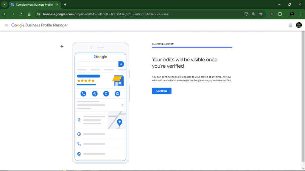 Customising Google Business Profile: waiting profile confirmation