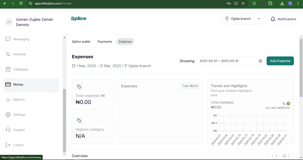 Splice expense overview