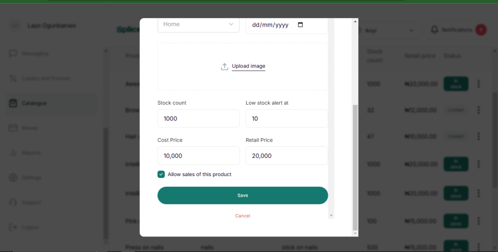 Splice low stock alert