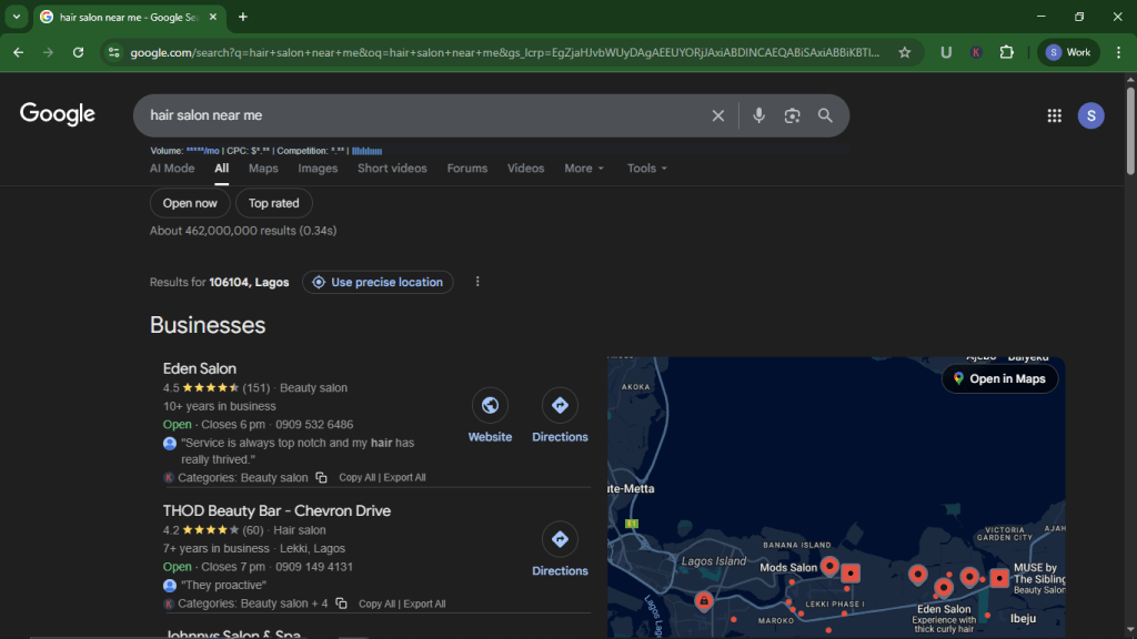 salon online reputation - Google Business Profile